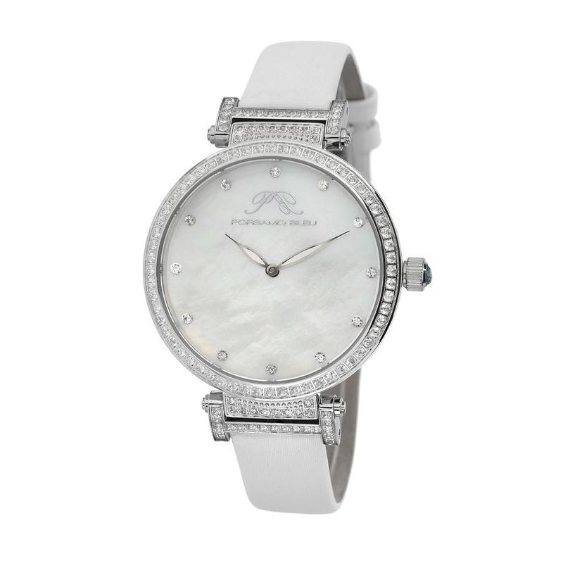 Porsamo Bleu全球购腕表专柜时尚百搭白色皮带贝母休闲风女士手表