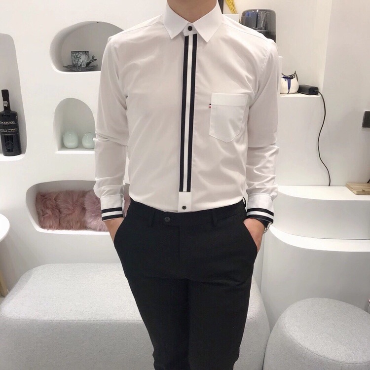 韩国CF MELLENIUM男式商务休闲衬衣长袖TB潮流风格修身免熨白色