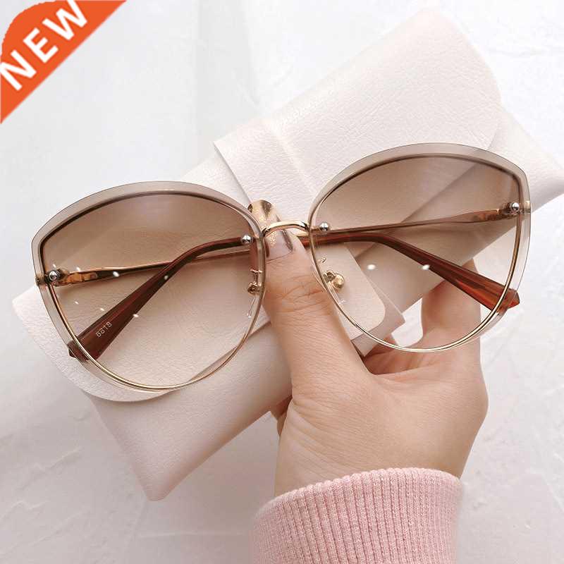 High Quality women's Oval Rimless Sunglasses Lady Metal Cay