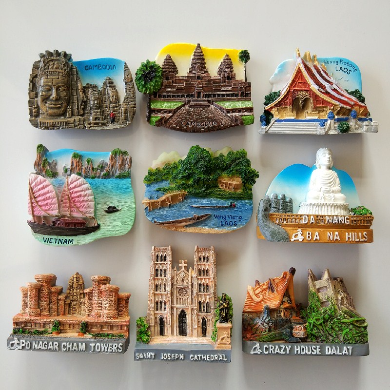 越南柬埔寨老挝吴哥窟冰箱贴旅游纪念品3d立体浮雕手绘树脂磁贴