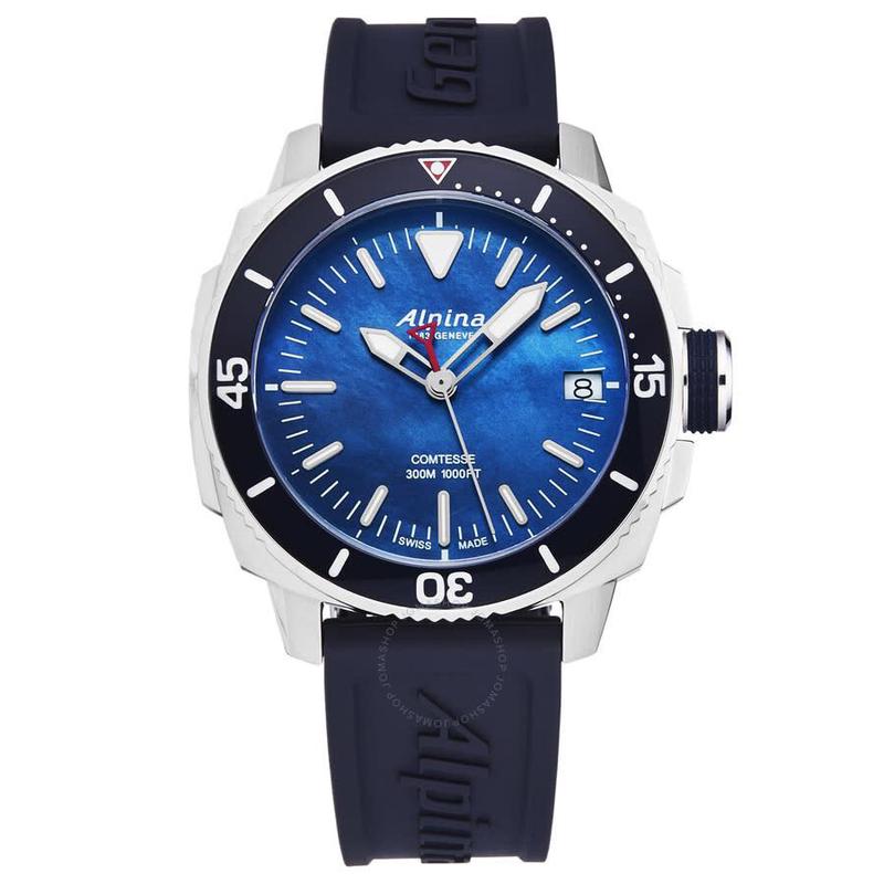 全球购Alpina正品手表时尚舒适潜水员伯爵夫人蓝色盘女士石英腕表