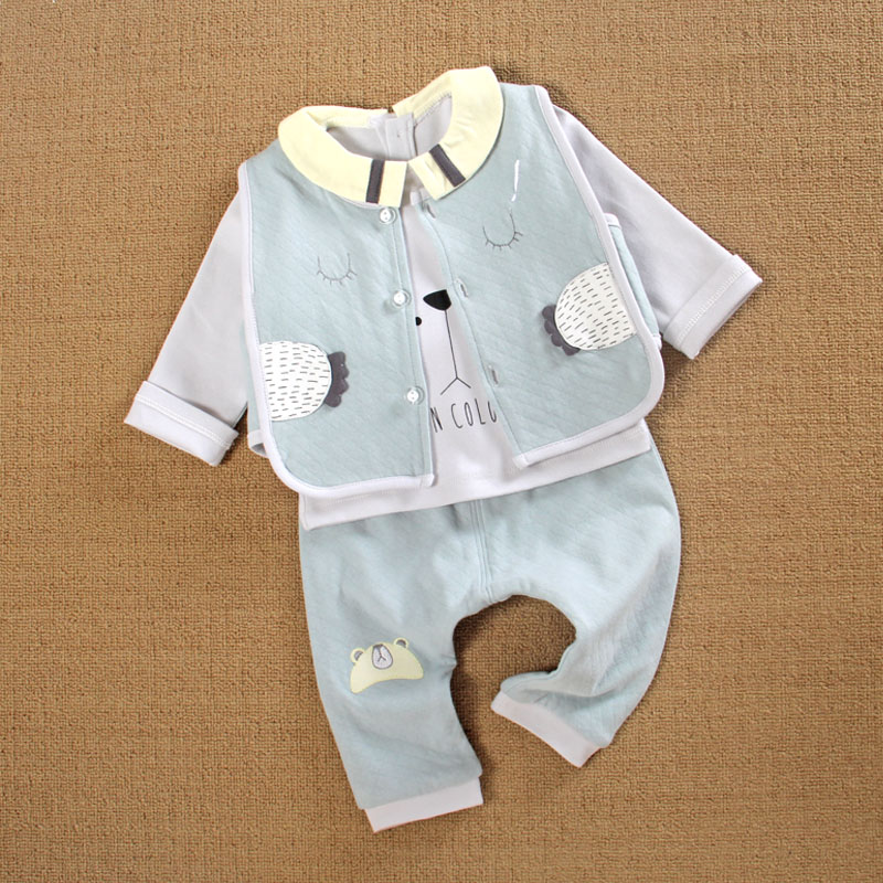 0一1岁男宝宝春装6个月12女婴儿衣服3纯棉季分体秋款马甲三件套装