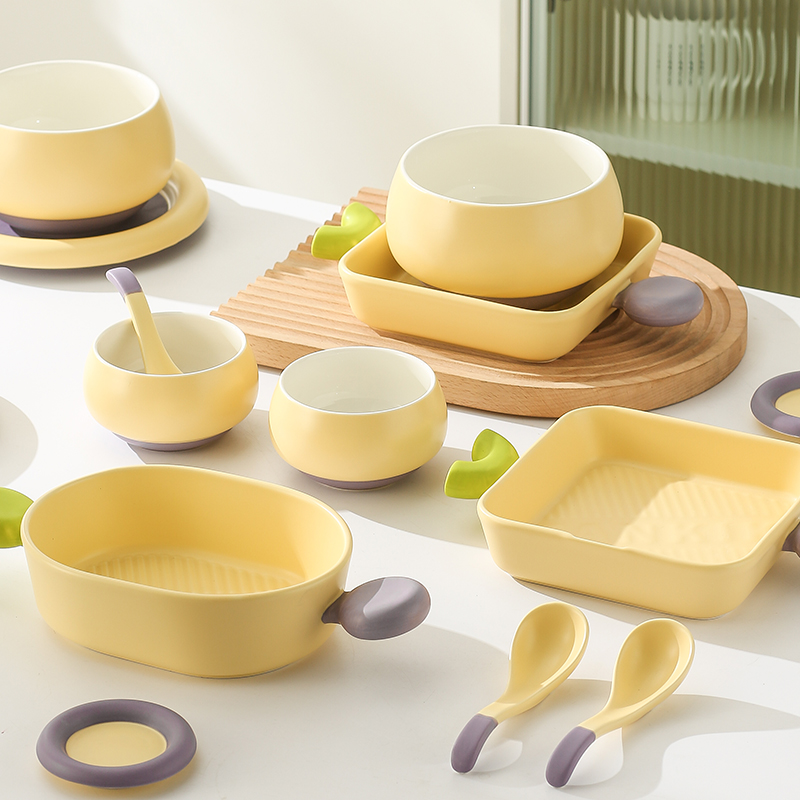 奶油拼色创意家用陶瓷碗盘组合简约ins风餐具套装高颜值碗筷碗碟