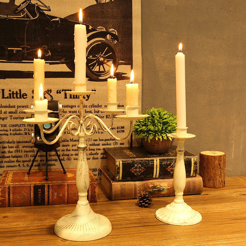 欧式复古铁艺中古烛台摆件家用法式浪漫烛光烛灯道具高级蜡烛台座