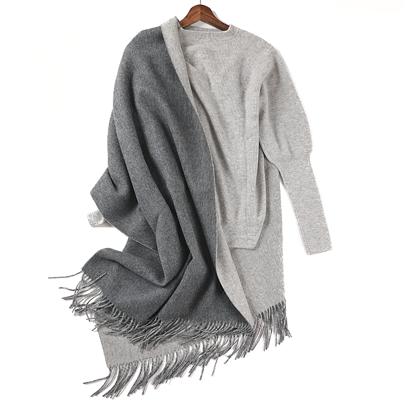 清仓特价女双面羊毛披肩加厚冬季保暖纯色羔羊绒围巾办公室盖毯