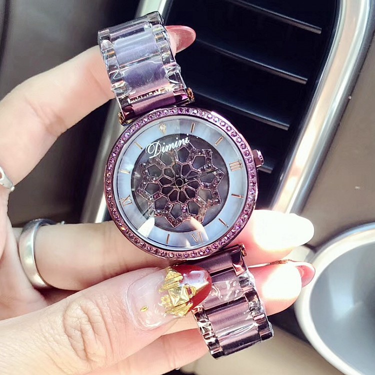 大气腕表时尚会转动士手表表镶钻贝壳底盘紫色蒂米妮罗马女