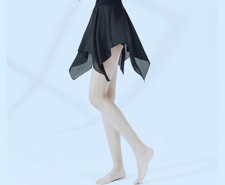新款舞蹈练功雪纺黑色小短裙拉丁瑜伽芭蕾舞飘逸跳舞半身形体纱裙
