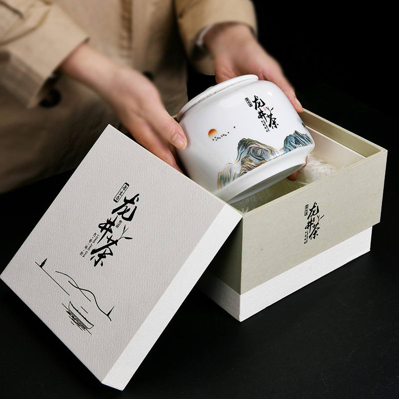 新款 绿茶龙井茶包装盒空礼盒 明前龙井礼盒装空盒150克 陶瓷罐