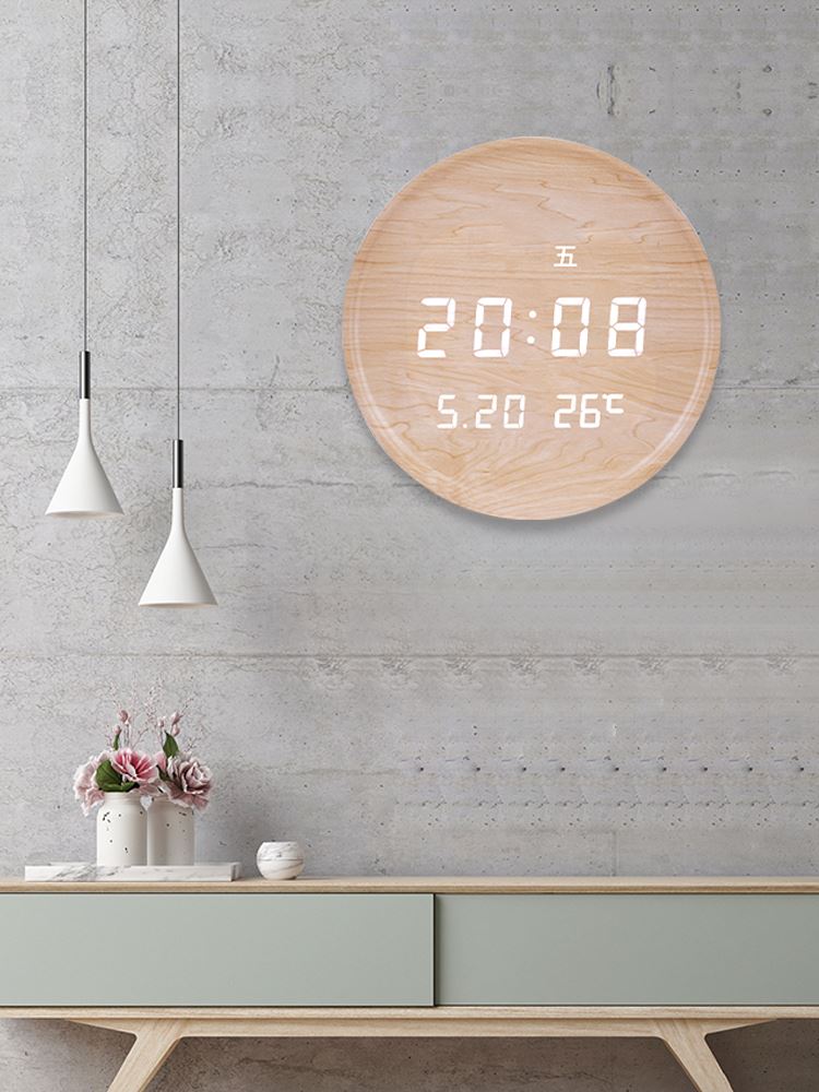 原木色挂钟表客厅家用时尚电子时钟现代简约挂墙个性创意欧式豪华