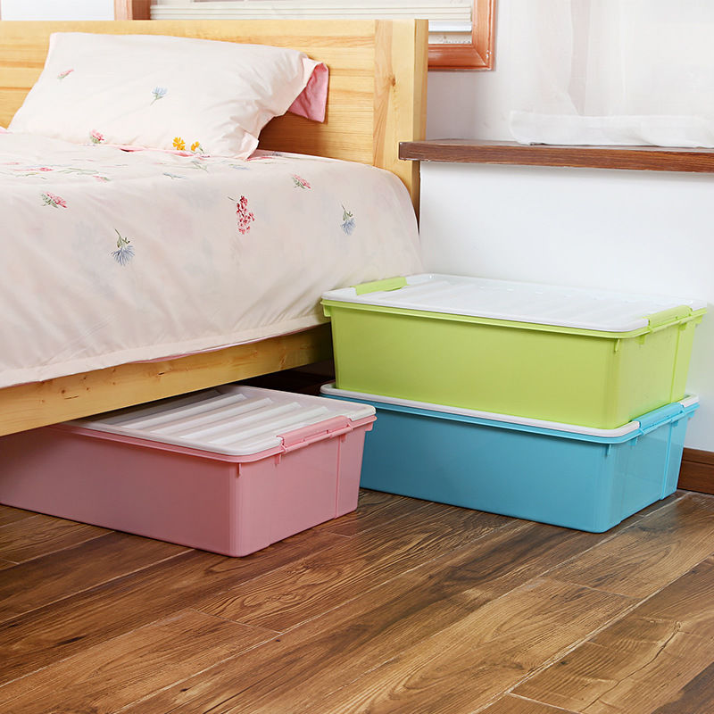 大号收纳盒带盖床底下家用收纳整理箱子扁平长方形塑料储物柜滑轮