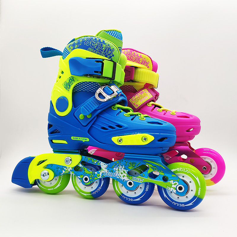 倍六儿童轮滑鞋休闲平花两用溜冰花式可调节直排轮BL1初学旱冰鞋