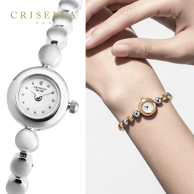 Crisella卡斯丽欧美复古迷你表盘石英女表 手链式金属表带优雅表