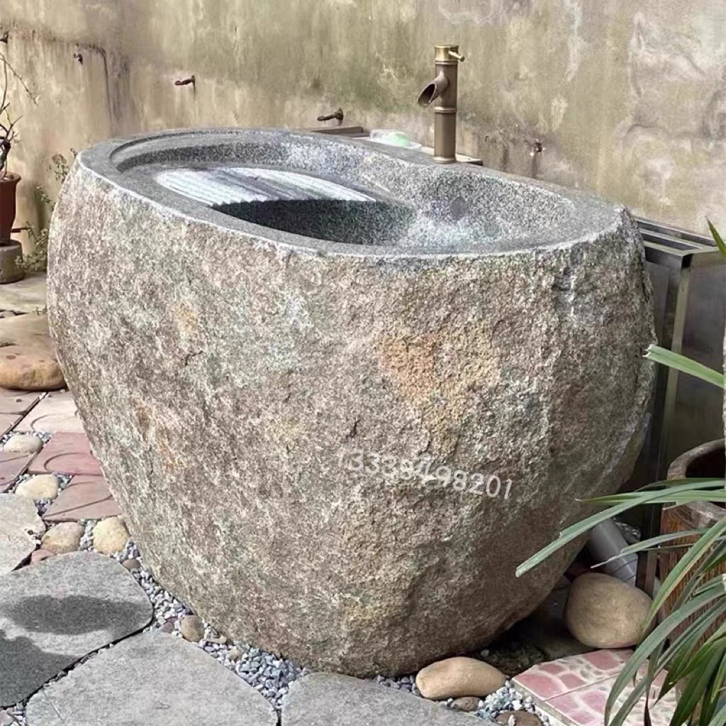 天然鹅卵石头洗衣水槽一体洗手盆户外中式庭院花园别墅石雕摆件