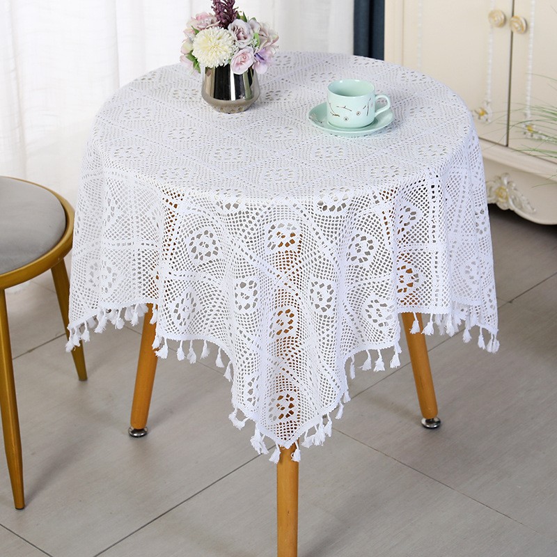 唯美镂空白色钩花蕾丝桌布盖巾多用巾长方形餐桌小圆桌茶桌茶几罩