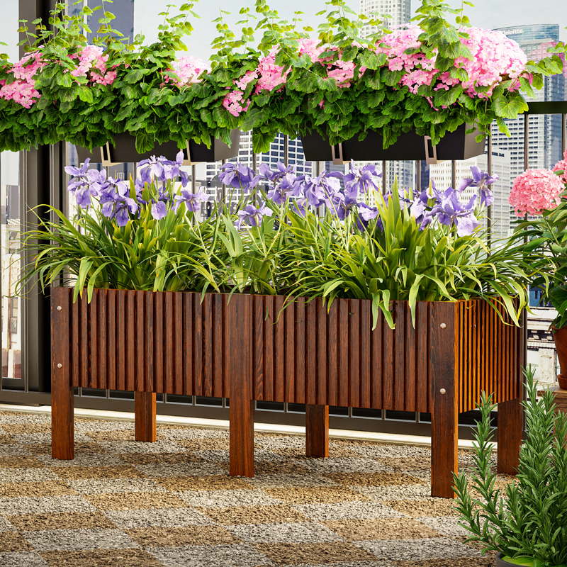 庭院防腐木高脚木头花箱户外花园种植箱子长方形花盆室外木质花槽