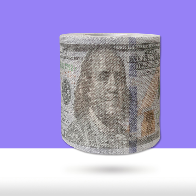 创意钱币美元卷纸家用有芯厕纸彩色印花欧元美金卫生纸趣味小礼物