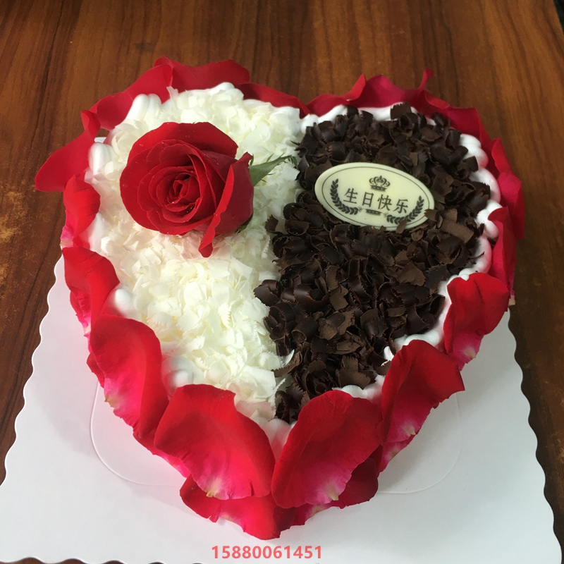 玫瑰鲜花瓣巧克力七夕生日蛋糕福州上海天津重庆成都创意同城定制