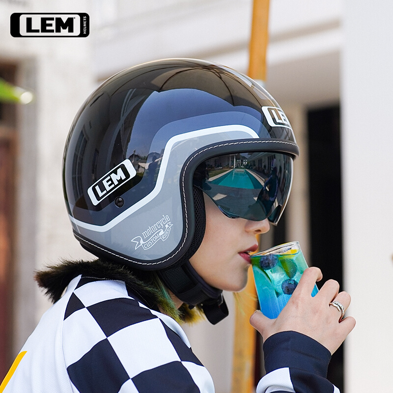 新款意大利LEM摩托车头盔复古半盔骑行女冬电动车盔踏板车机车头