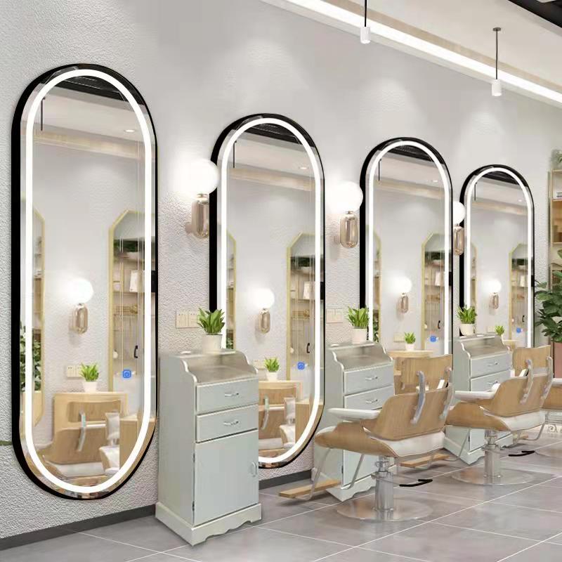 网红潮款发廊专用理发店单面挂墙镜子壁挂式LED触控美发店镜台