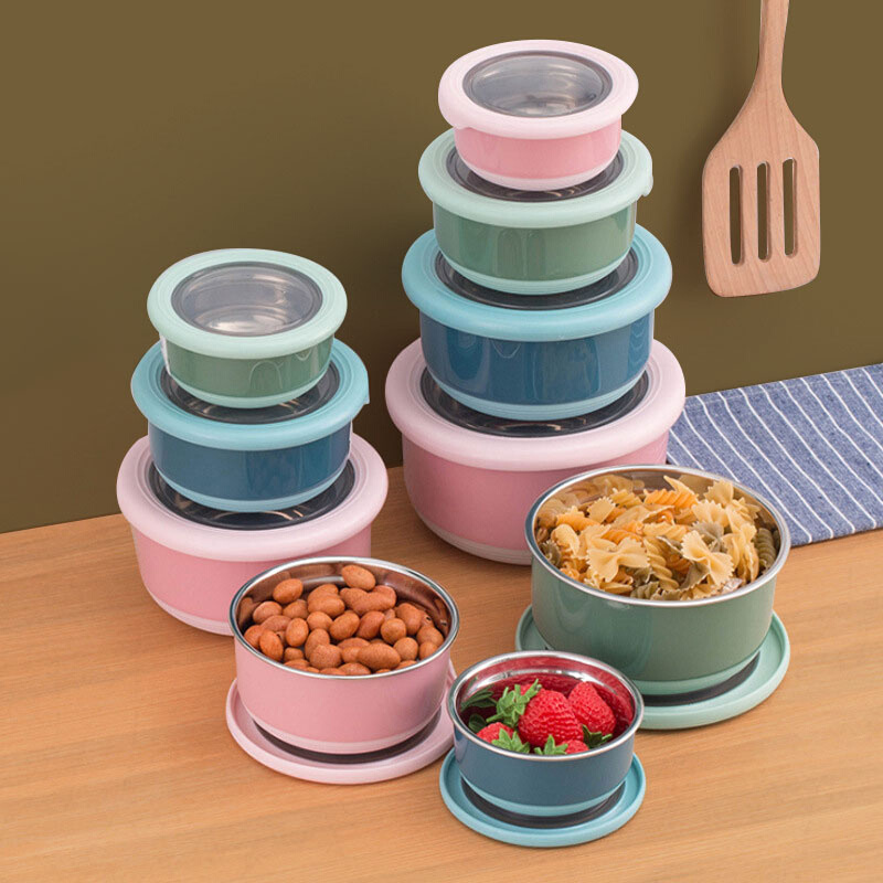 饭盒汤碗保鲜盒冰箱食品级圆形密封不锈钢泡面碗日式便携小便当盒