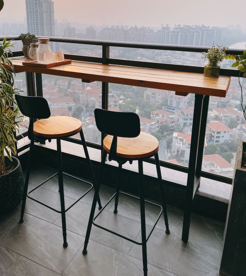 阳台吧台桌家用做旧原木实木酒怀旧桌椅靠墙复古长条高架靠窗窄桌