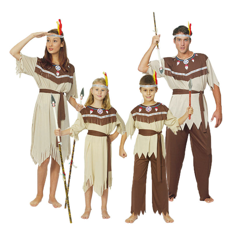 万圣节亲子服装cosplay成人印第安女儿童野人男土著人非洲原始人