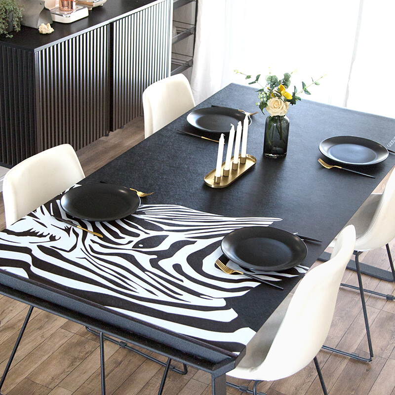 新品创意斑马纹pu皮革桌垫北欧家用防水防油免洗PVC长方形茶几餐