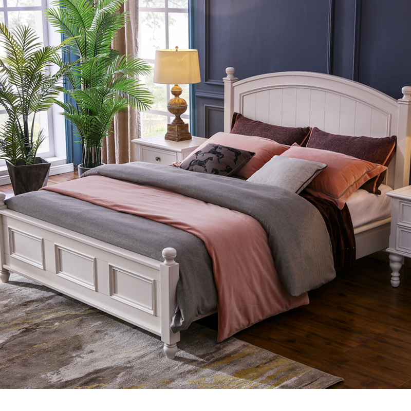 乐巢美式实木床1.5米双人床儿童白色单人床1.2米卧室成套家具