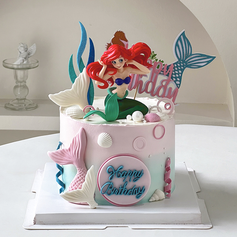 美人鱼公主海洋蛋糕装饰摆件鱼尾小仙女女孩儿童生日烘焙装扮插件