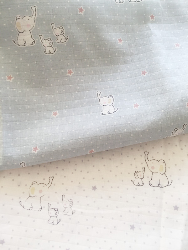 日本订单无荧光剂A类双层棉纱布料 小象 婴儿床单被套口水巾面料