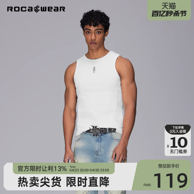Rocawear美式潮牌重磅分割螺纹基础无袖T恤修身针织背心男女同款