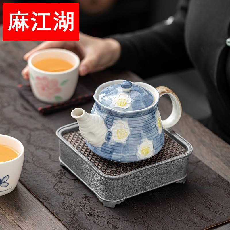 玖田烧高颜值陶瓷泡茶壶日式手绘蓝底茉莉咖啡壶餐厅水壶家用茶具