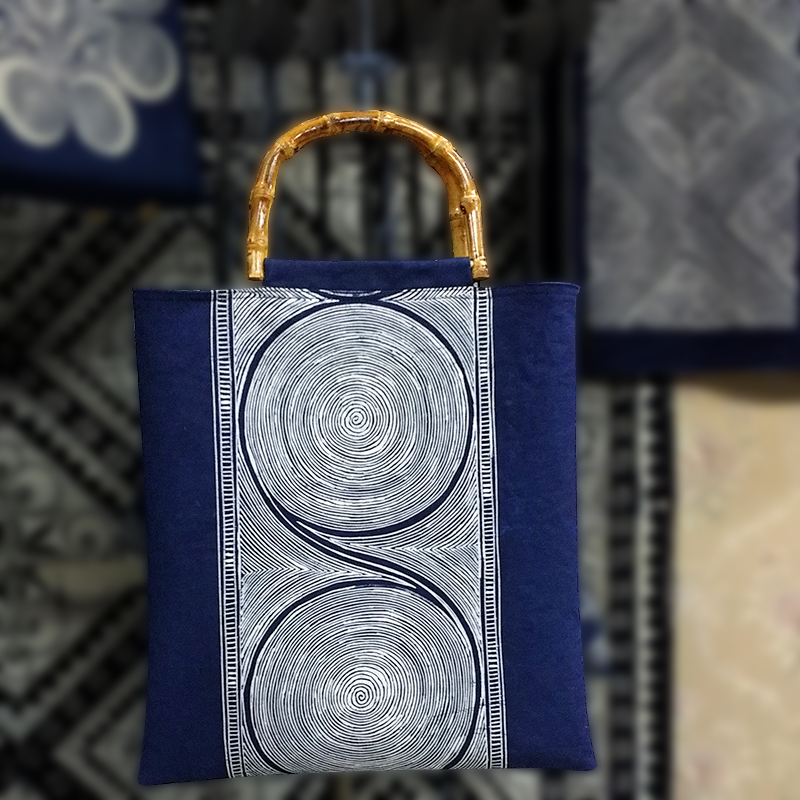 丹寨蜡染手提包 手绘植物蓝染苗族非遗文艺民族风旅游涡妥图案袋