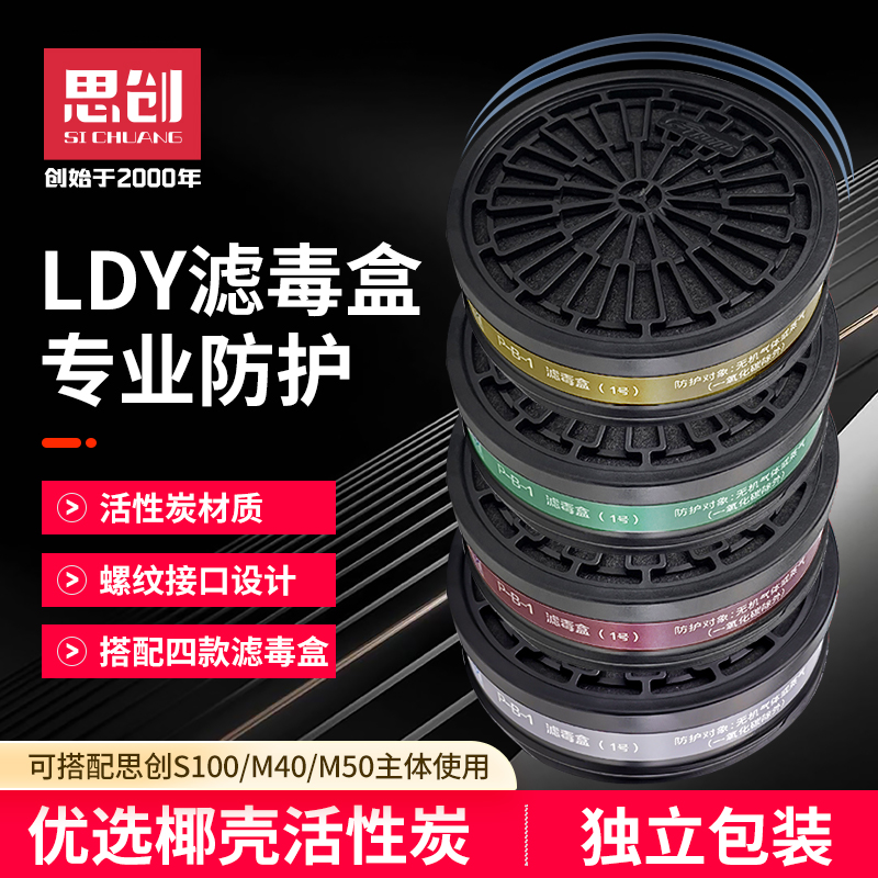 思创LDY系列圆形螺纹接口滤毒盒防有机气体蒸气滤盒单只装