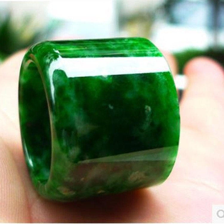 天然缅甸老坑A货翡翠玉扳指满色辣绿干青指环男士帝王绿玉石指环