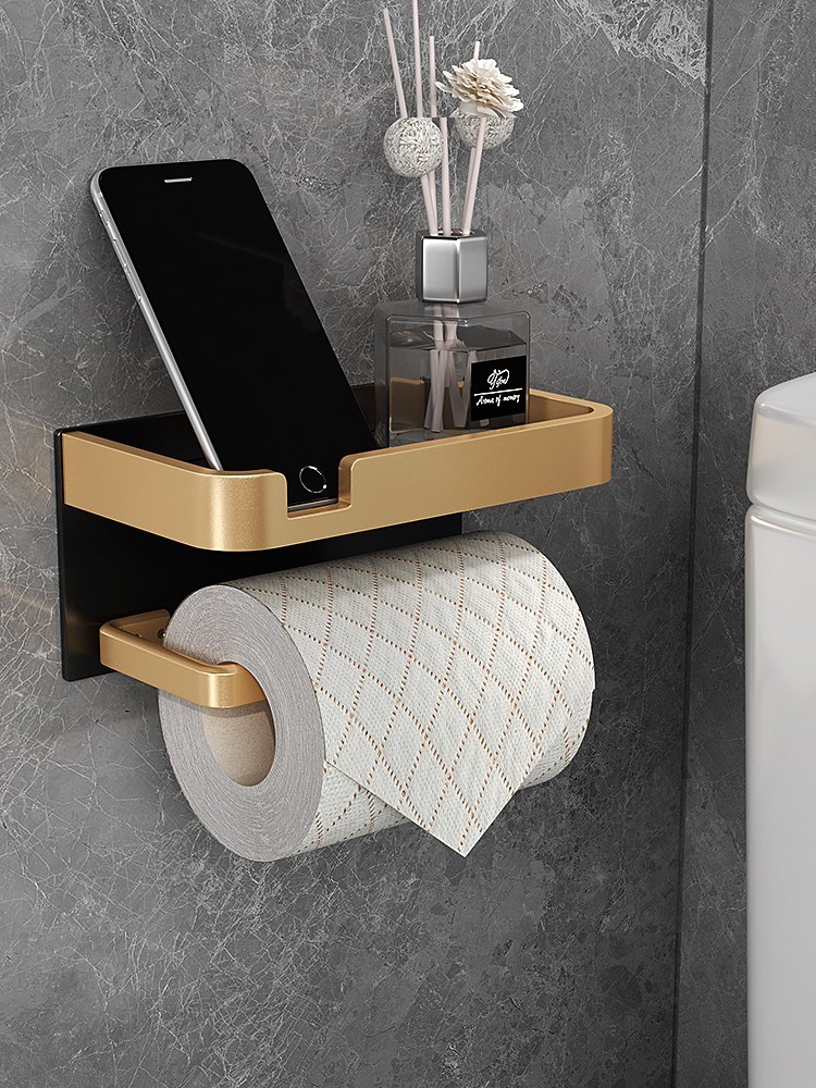 轻奢卫生间卷纸架厕所纸巾架免打孔手机厕纸架抽纸盒卫生纸置物架