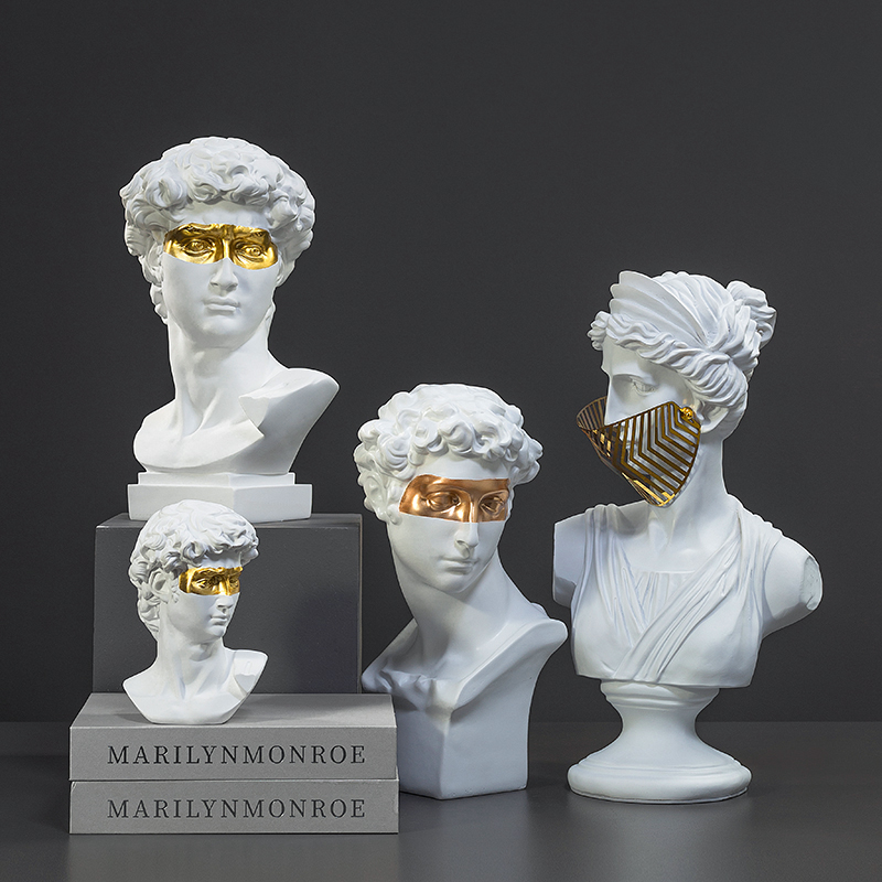 意大利大卫石膏树脂雕塑欧美文艺断臂维纳斯金色面罩头像艺术摆件
