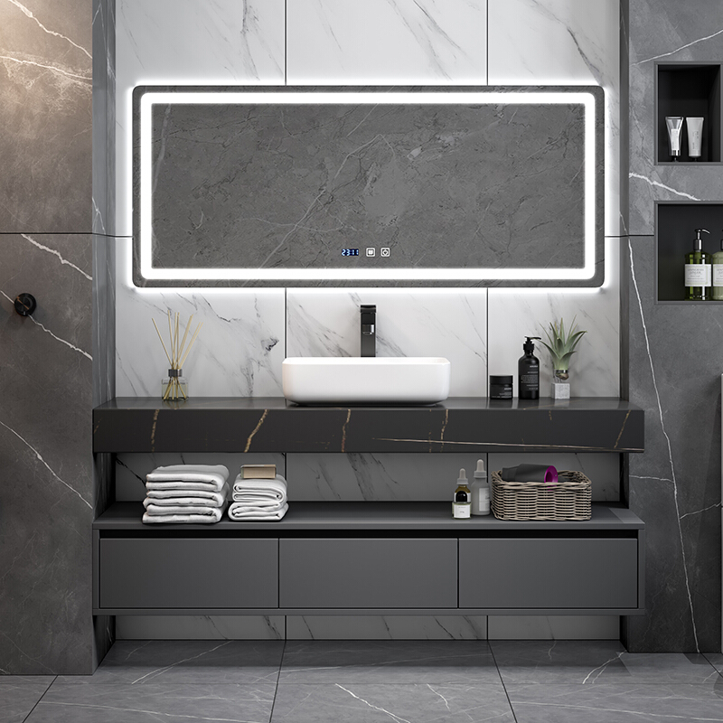 卫浴岩板一体台盆浴室柜组合现代轻奢卫生间洗漱洗脸池洗手台 0.8
