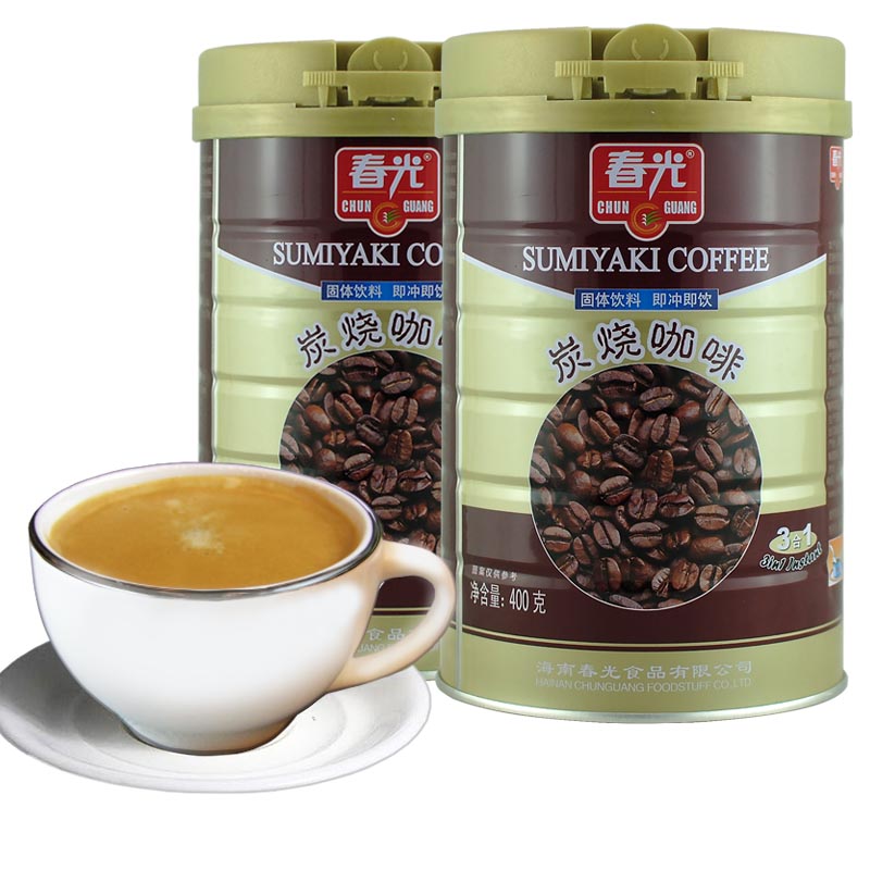 海南特产 春光炭烧咖啡粉400gX2罐 木炭手工焙炒 3合1 速溶咖啡