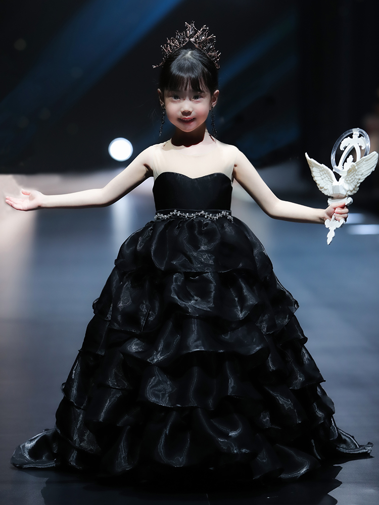 儿童礼服女童黑色公主裙轻奢小众高端走秀小女孩主持人钢琴演出服