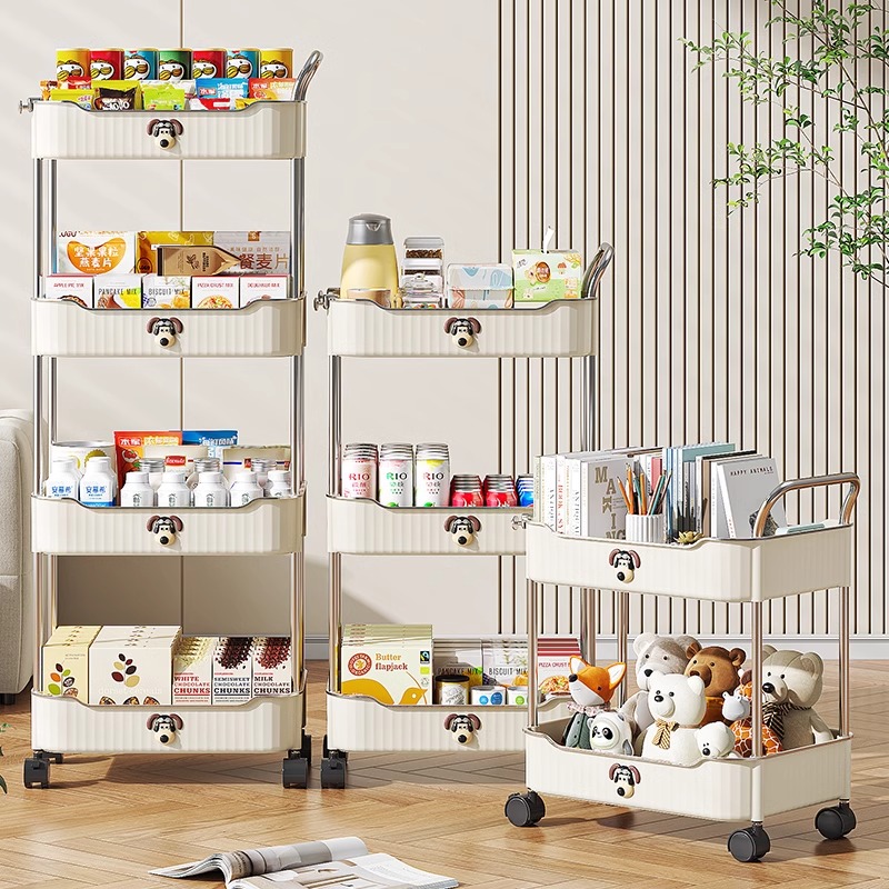 零食小推车置物架婴儿用品收纳架多层可移动置地式储物架整理架子