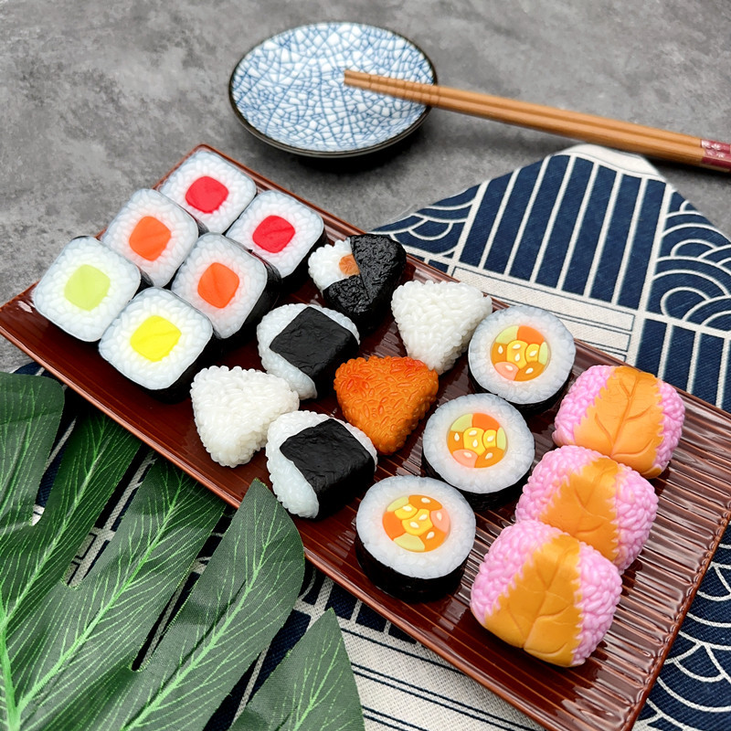 仿真三文鱼寿司饭团紫菜包饭食物模型日式料理店装饰拍摄道具