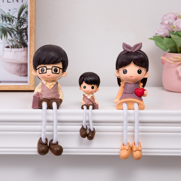 一家三口家居装饰品摆件工艺品客厅房间桌面吊脚娃娃儿童卡通礼物