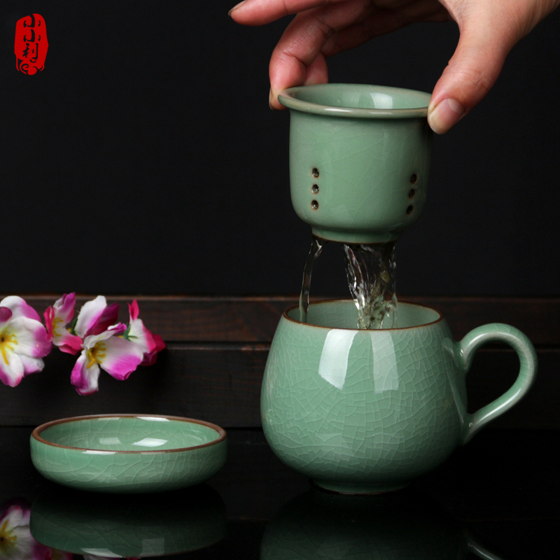 小小利青瓷茶杯陶瓷水杯 过滤网个人功夫泡茶杯同心情侣杯子