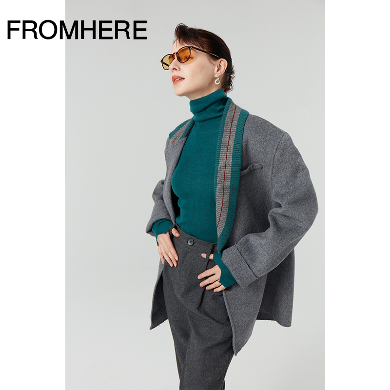 【Fromhere studio】高级复古拼接垫肩羊毛毛呢外套998-W13R30