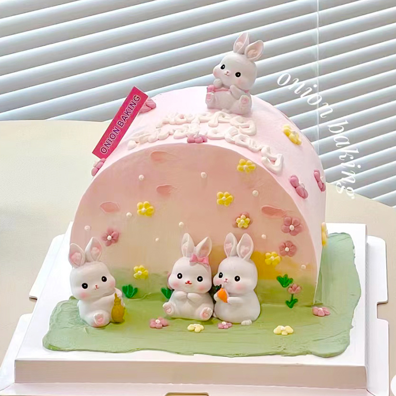 小兔子蛋糕装饰摆件满月百天周岁主题小白兔宝宝生日宝贝烘焙装扮