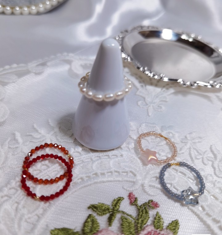gewu天然淡水珍珠编织戒指进口米珠古董珠戒指锆石14k包金