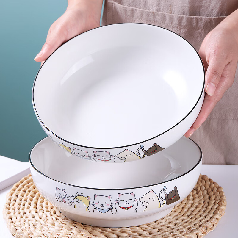 陶瓷卡通猫咪9英寸大汤碗可爱简约家用饭碗北欧大碗汤盆创意面碗