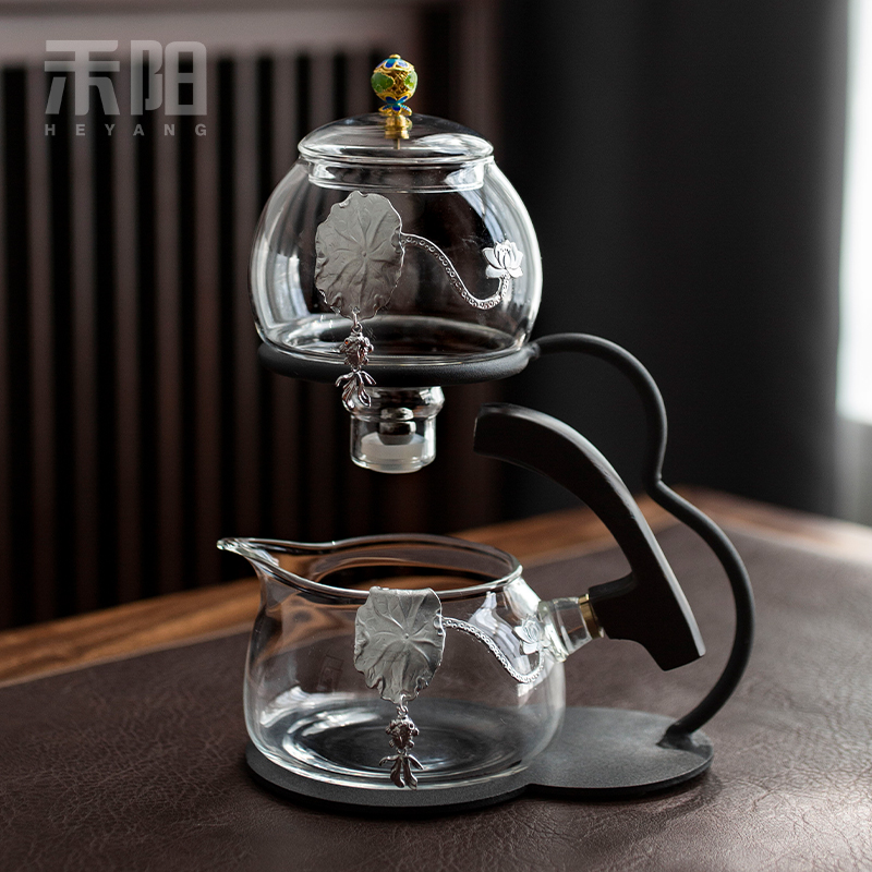 禾阳  玻璃功夫茶具套装新款家用懒人自动泡茶神器高档磁吸泡茶壶