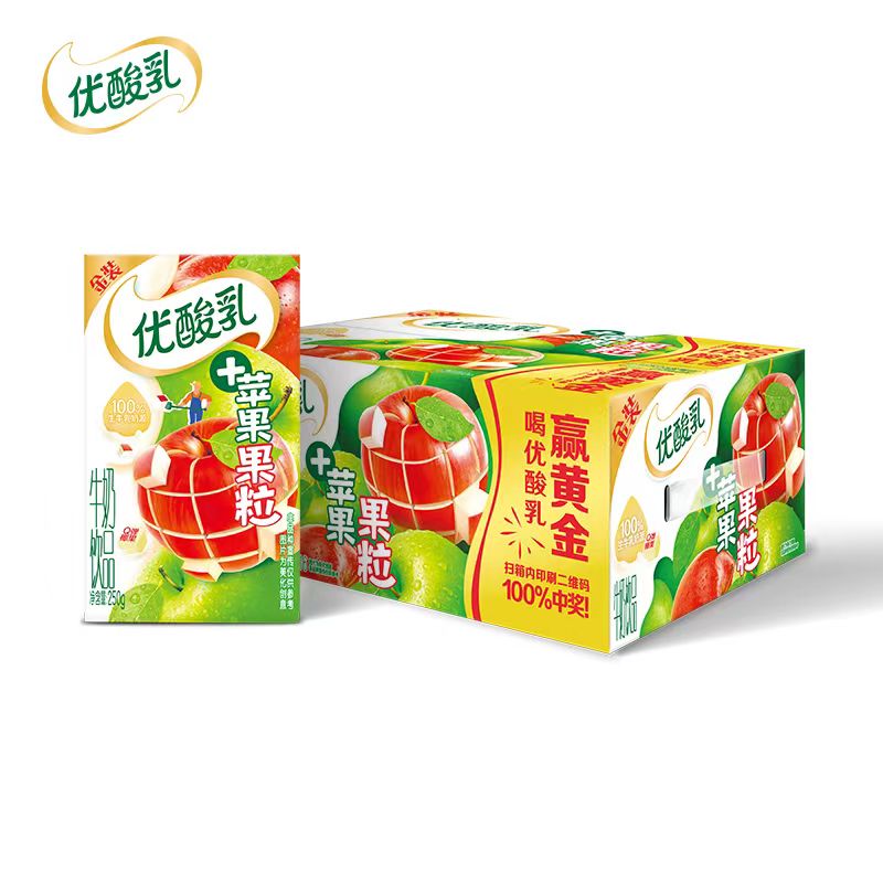 伊利优酸乳夏日新品苹果味白桃味真果粒嚼出滋味丝滑酸奶250g/盒